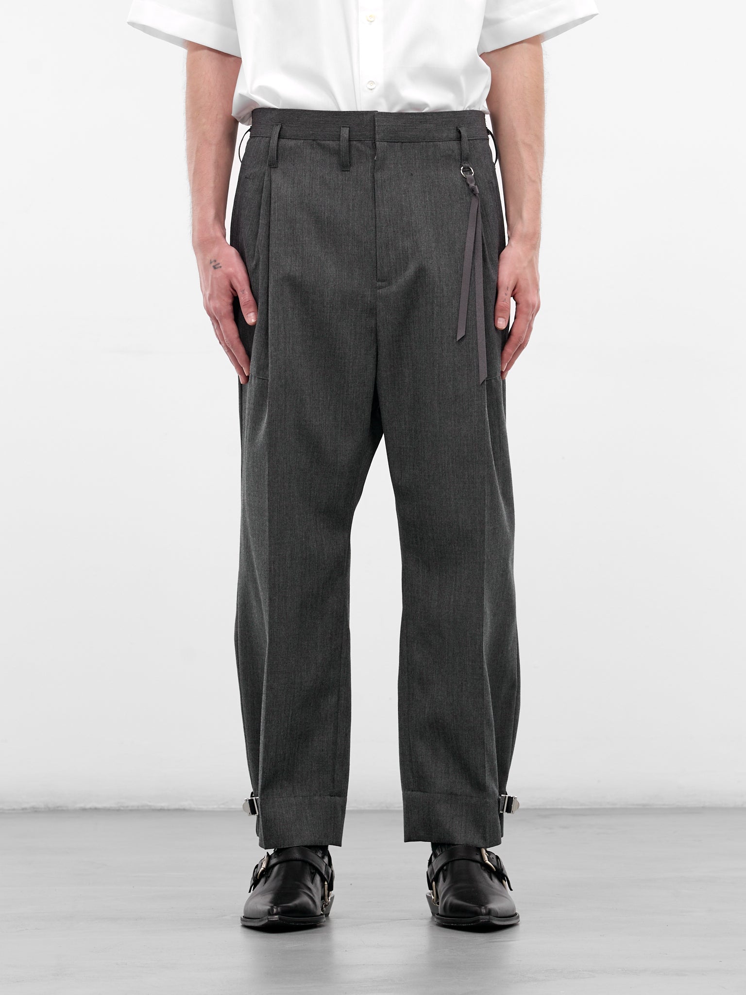Wool Pleated Cinched Cuffs Trousers (26S0317-GRAY)