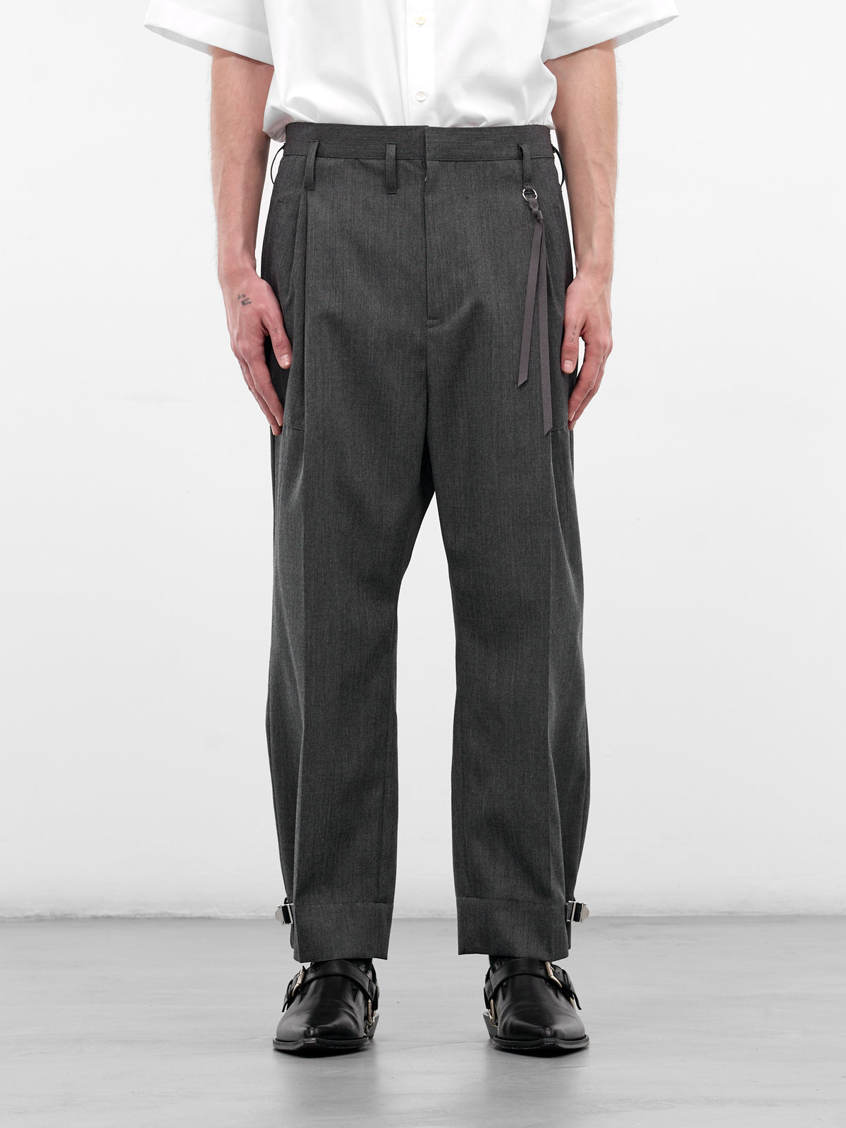 Wool Pleated Cinched Cuffs Trousers (26S0317-GRAY)