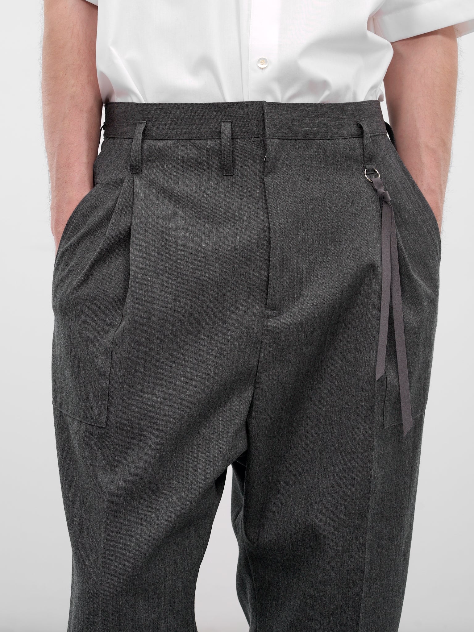 Wool Pleated Cinched Cuffs Trousers (26S0317-GRAY)
