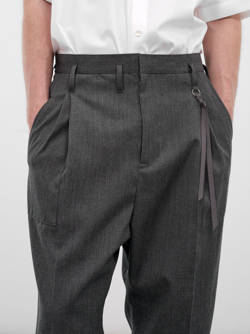 Wool Pleated Cinched Cuffs Trousers (26S0317-GRAY)