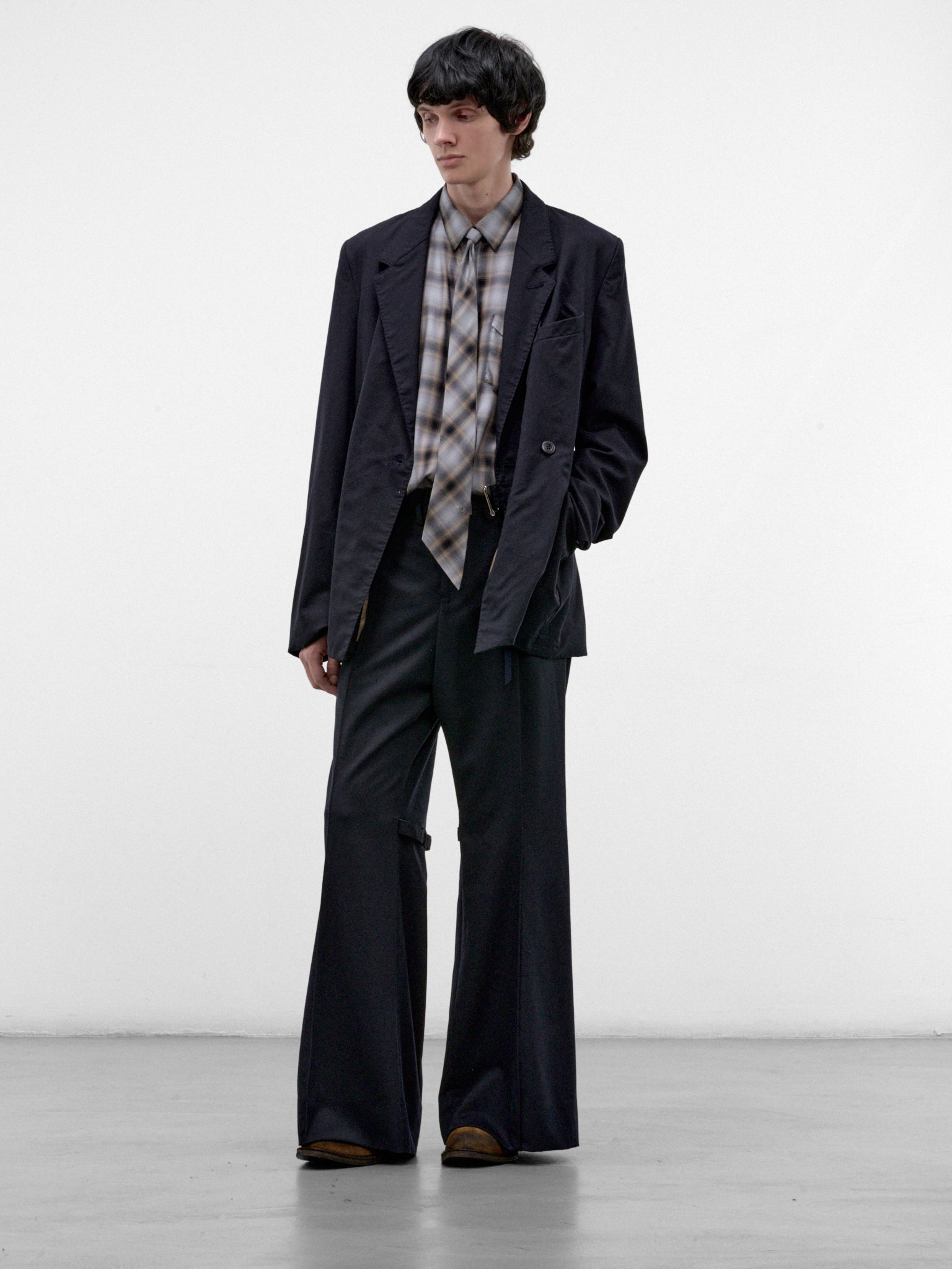 Navy Wool Flared Trousers (26A0372-NAVY)