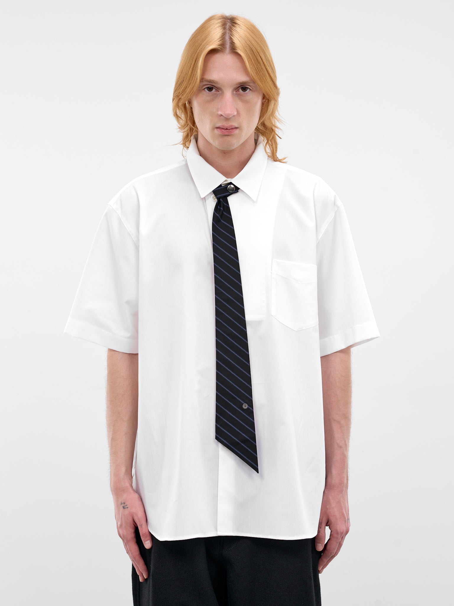 Black Striped Button Angled Tie (26S0342-BLACK-BLUE)