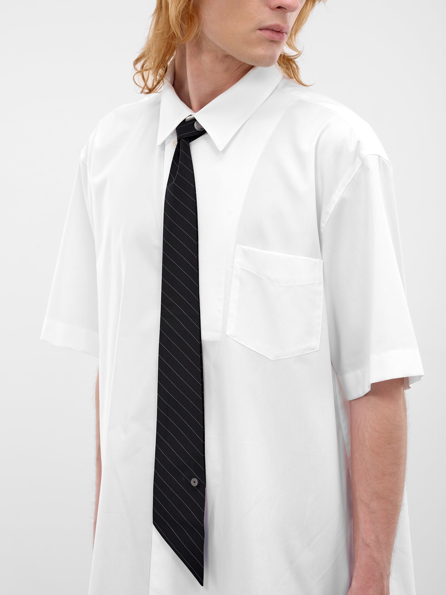 Black Striped Button Angled Tie (26S0342-BLACK-WHITE)