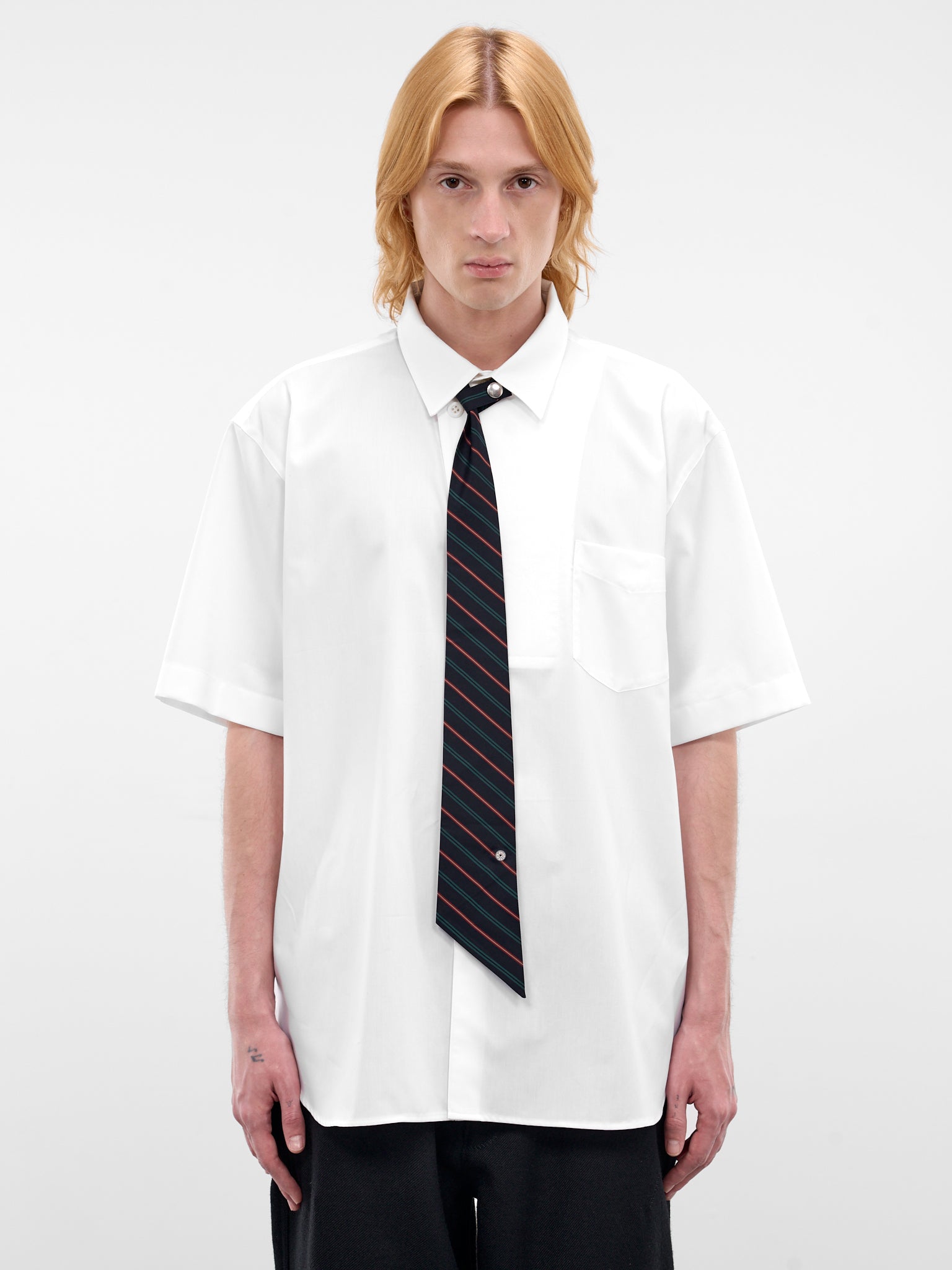 Green Striped Button Angled Tie (26S0342-GREEN-RED)