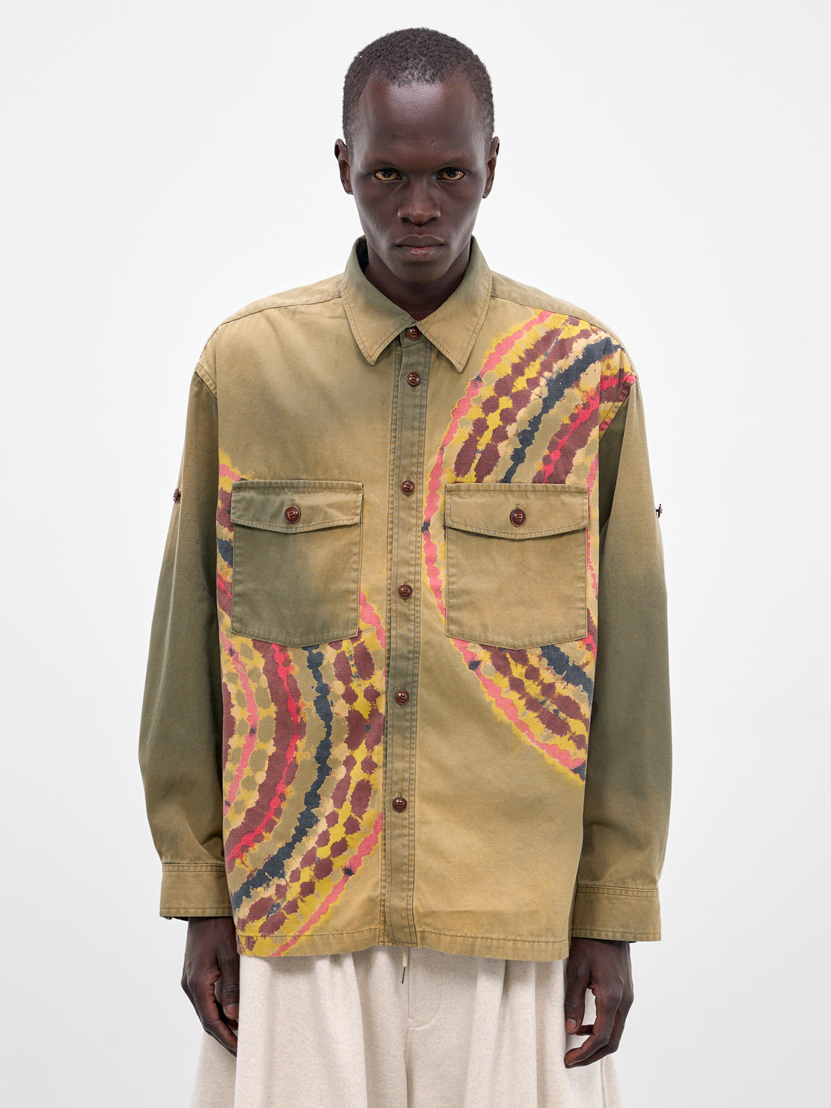 Tie-Dye Faded Cotton Button-Up Shirt (26SS-B-02-KHAKI)