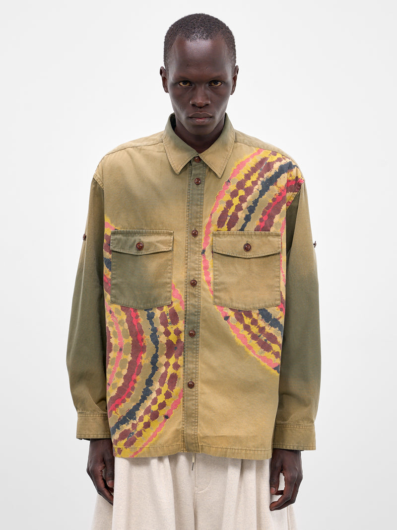 Tie-Dye Faded Cotton Button-Up Shirt (26SS-B-02-KHAKI)