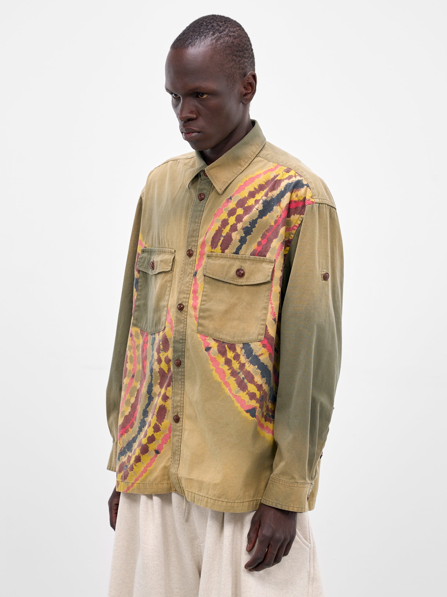 Tie-Dye Faded Cotton Button-Up Shirt (26SS-B-02-KHAKI)
