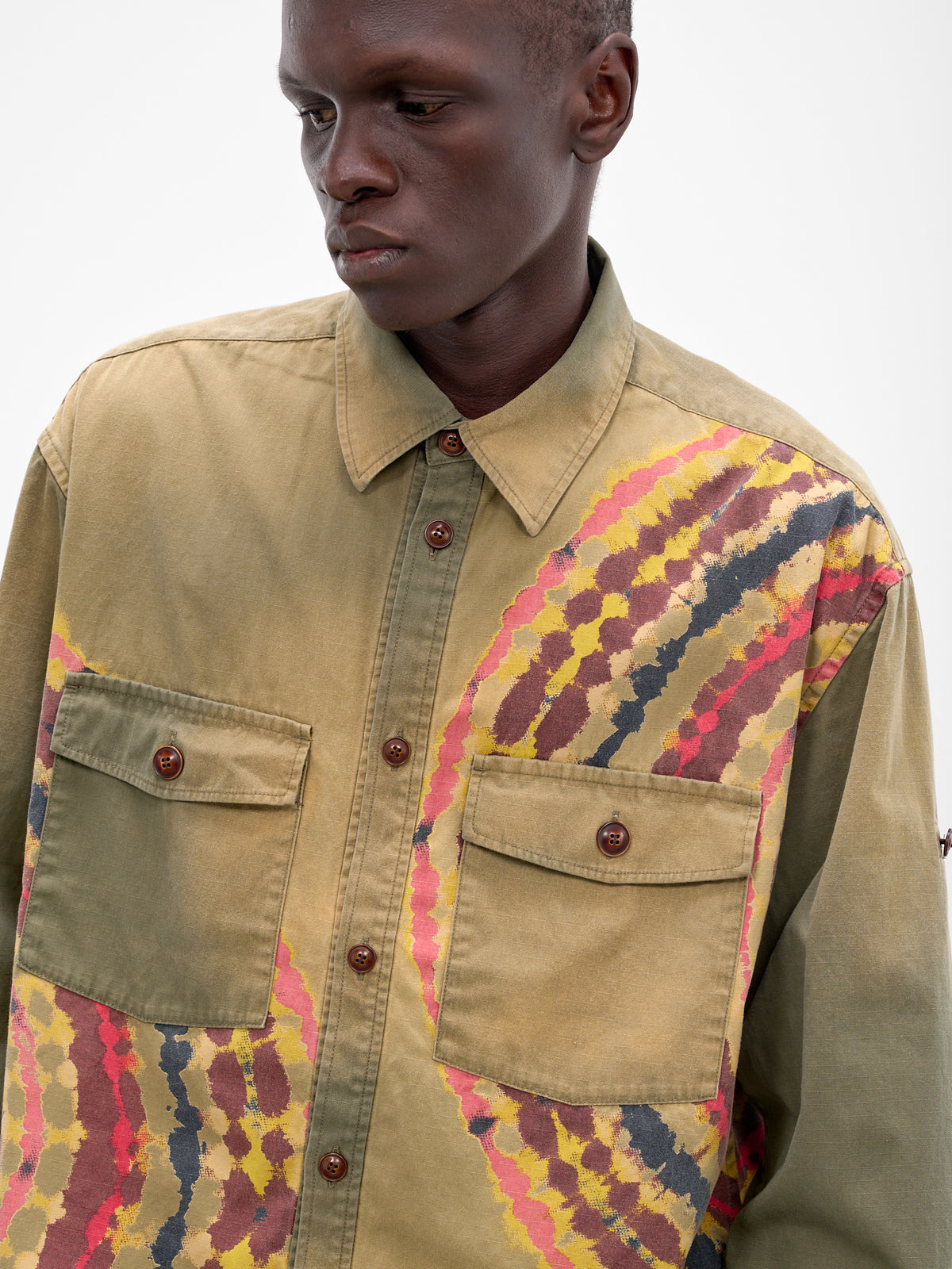 Tie-Dye Faded Cotton Button-Up Shirt (26SS-B-02-KHAKI)