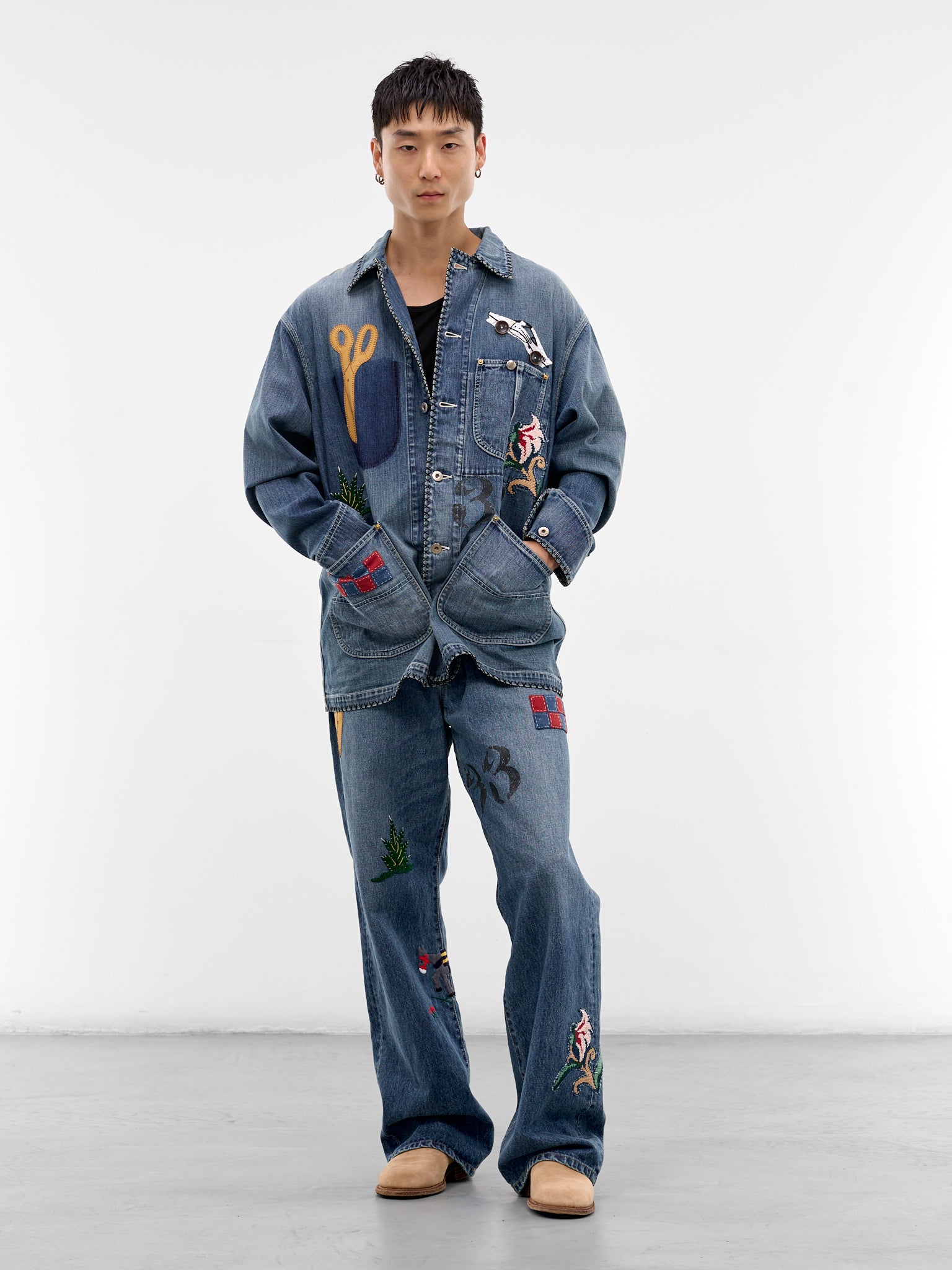 Indigo Denim Hand-Embroidered Jeans (26SS-P-10-INDIGO)