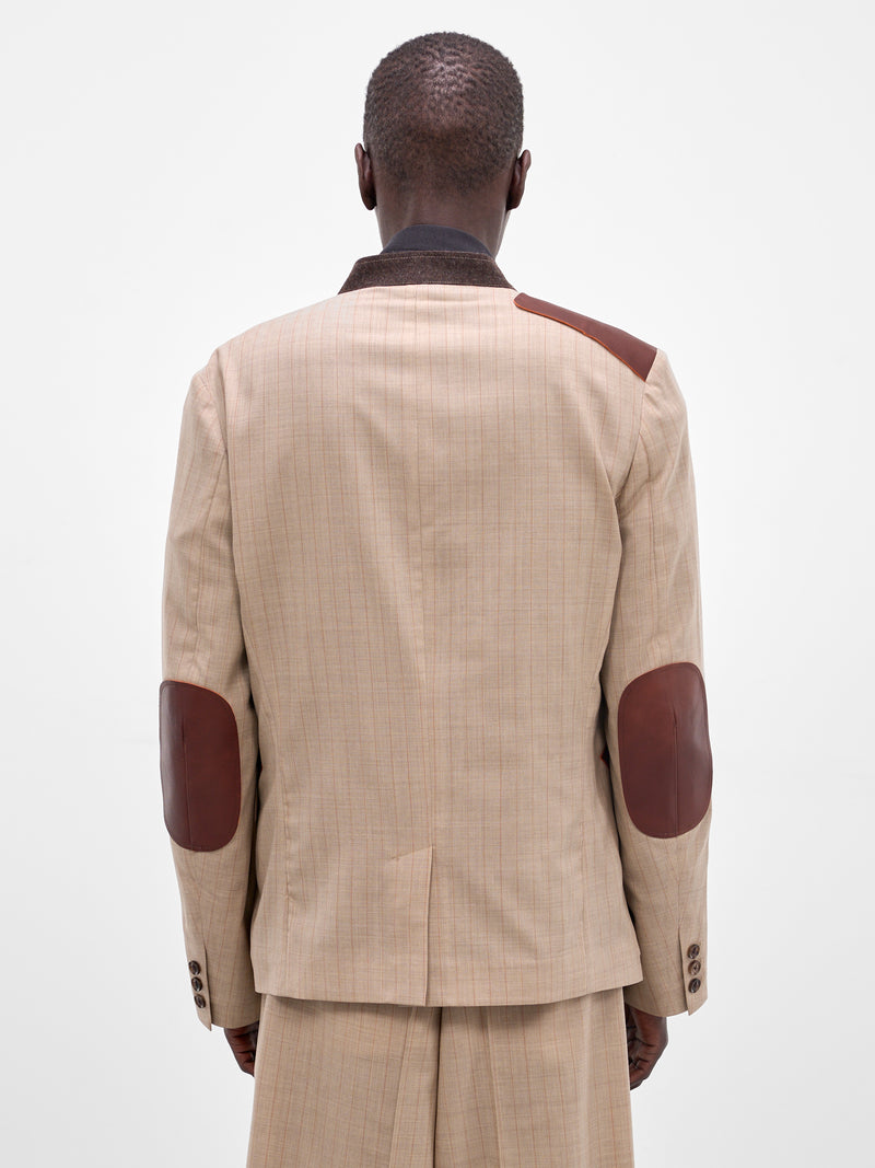 Beige Wool Striped Lapelless Blazer (26SS-JK-01-BEIGE)