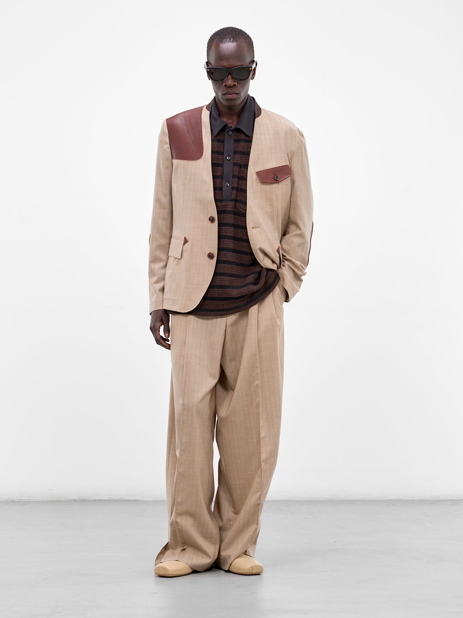 Beige Wool Striped Baggy Trousers (26SS-P-12-BEIGE)
