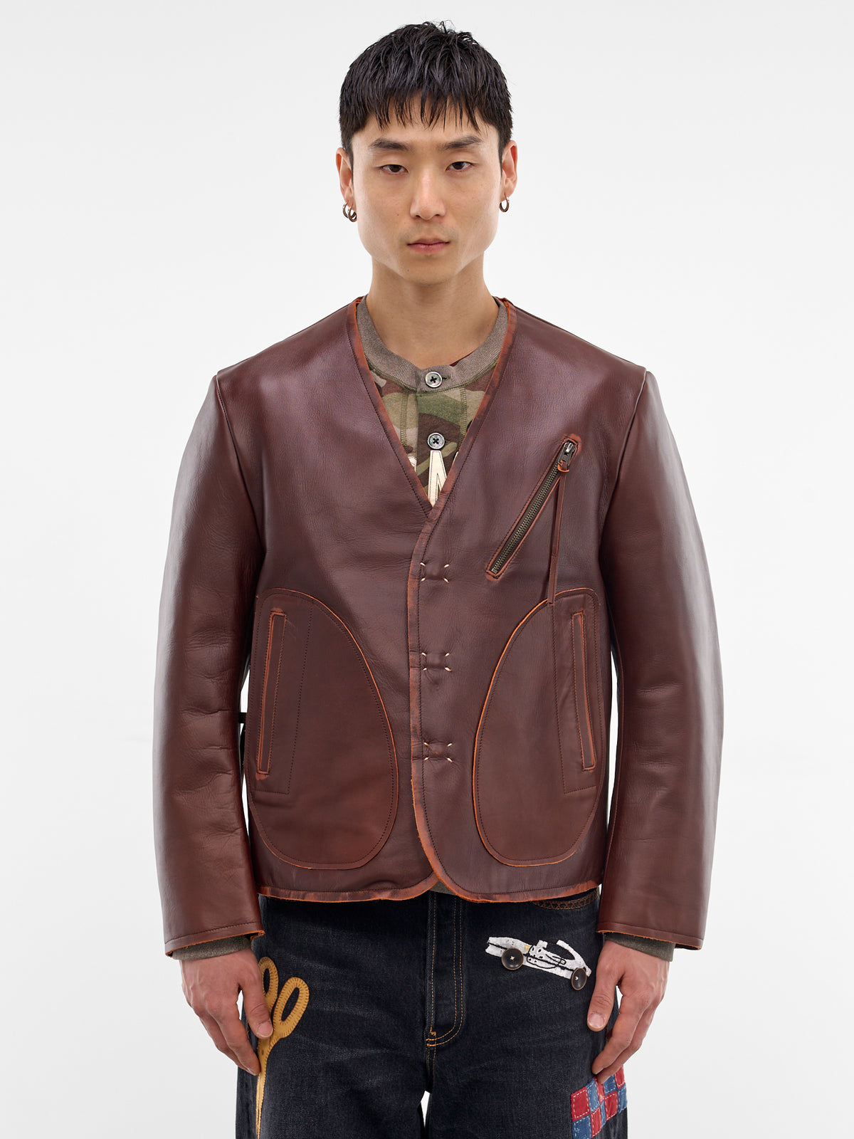 Brown Leather Boxy Jacket (26SS-JK-08-BROWN)