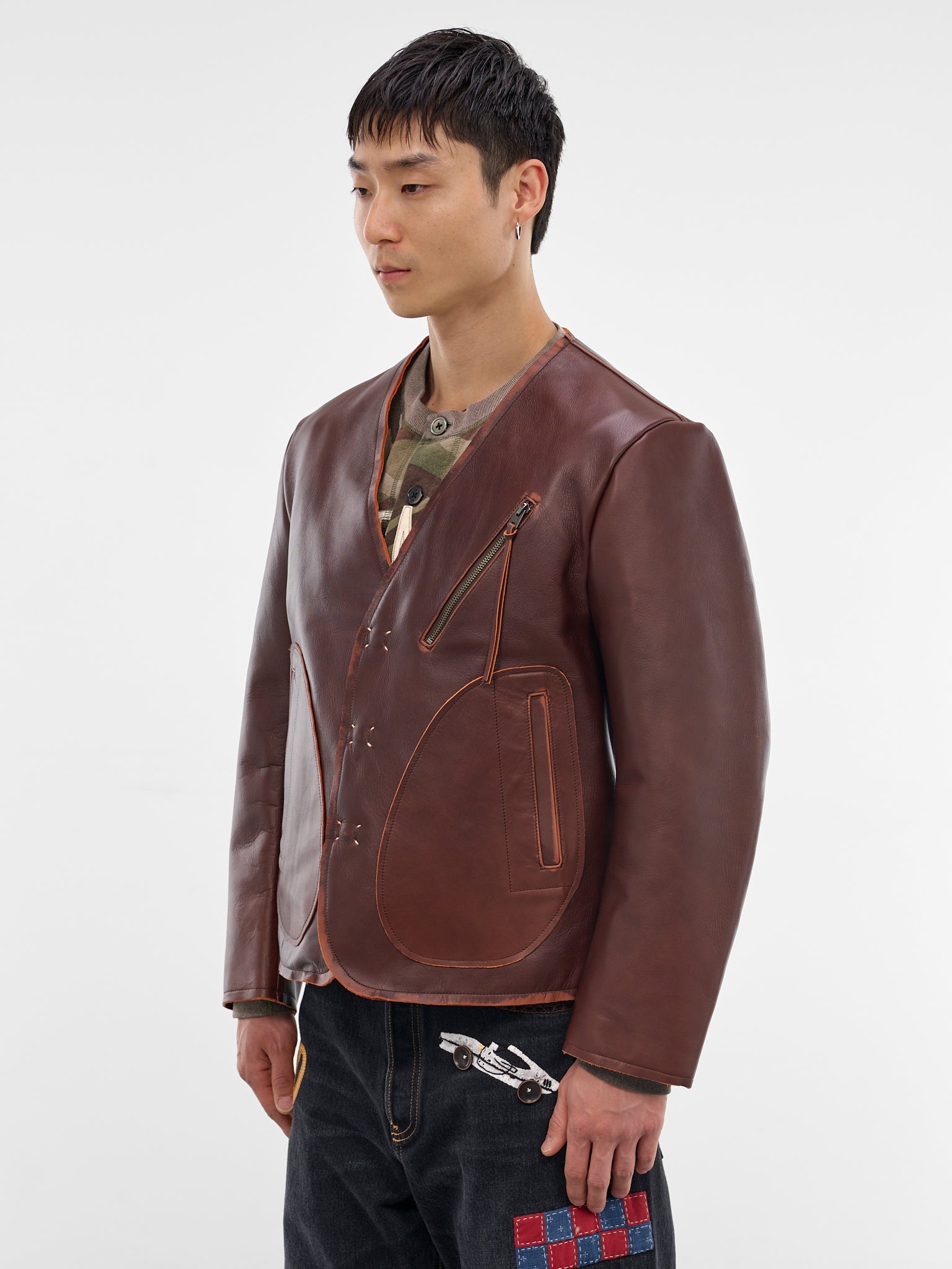 Brown Leather Boxy Jacket (26SS-JK-08-BROWN)