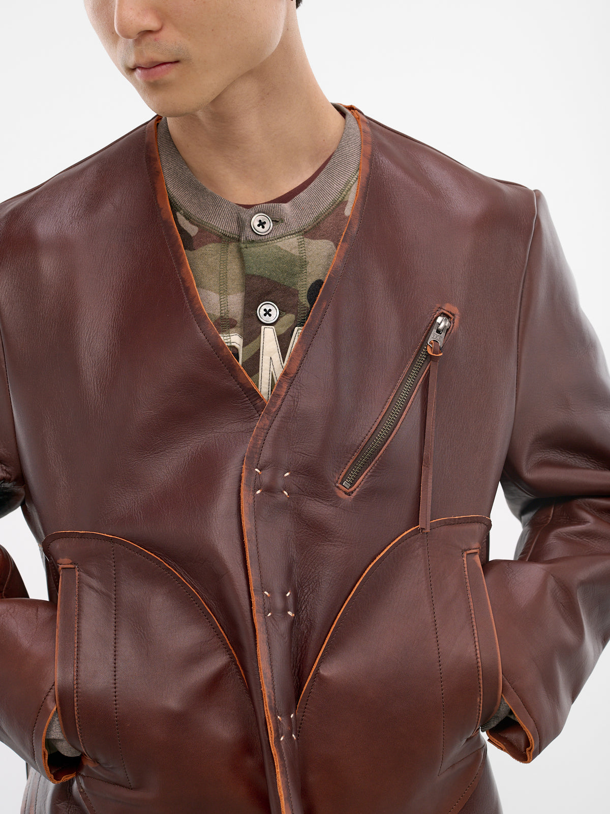 Brown Leather Boxy Jacket (26SS-JK-08-BROWN)