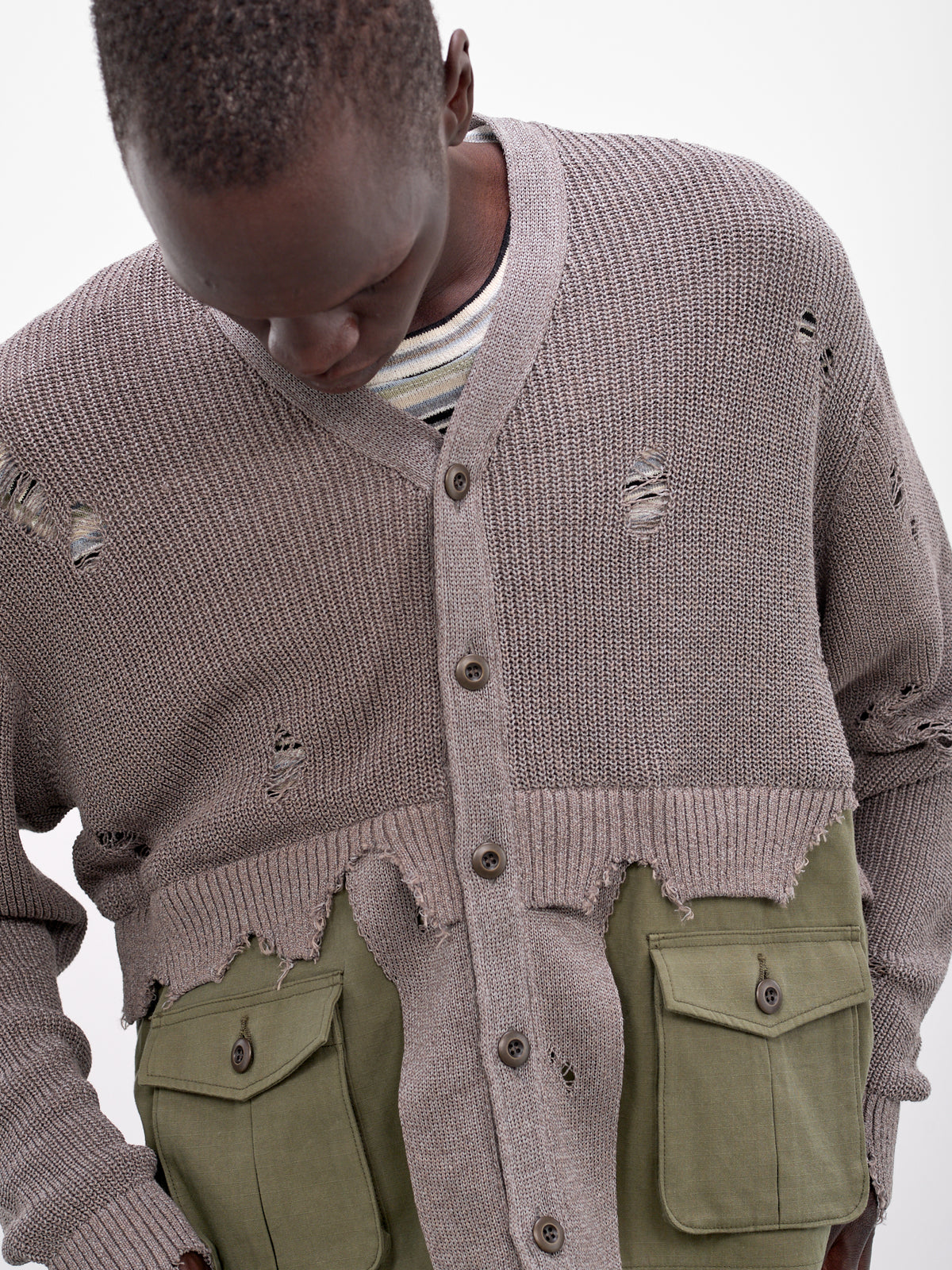 Hybrid Distressed Knit Cardigan (26SS-K-02-GREY)