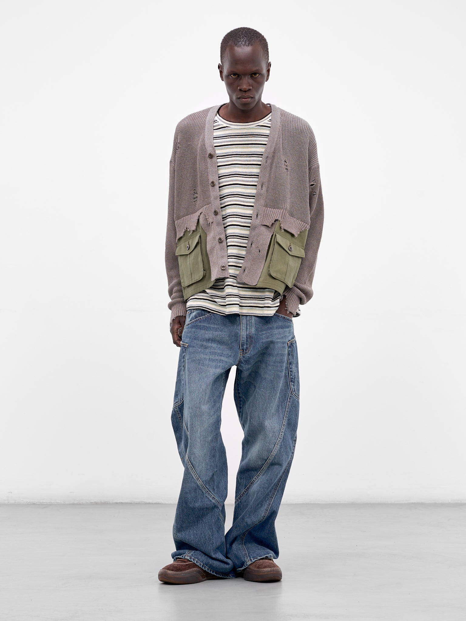 Hybrid Distressed Knit Cardigan (26SS-K-02-GREY)