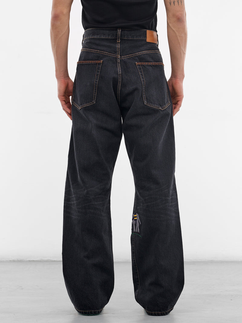 Black Denim Hand-Embroidered Jeans (26SS-P-10-BLACK)