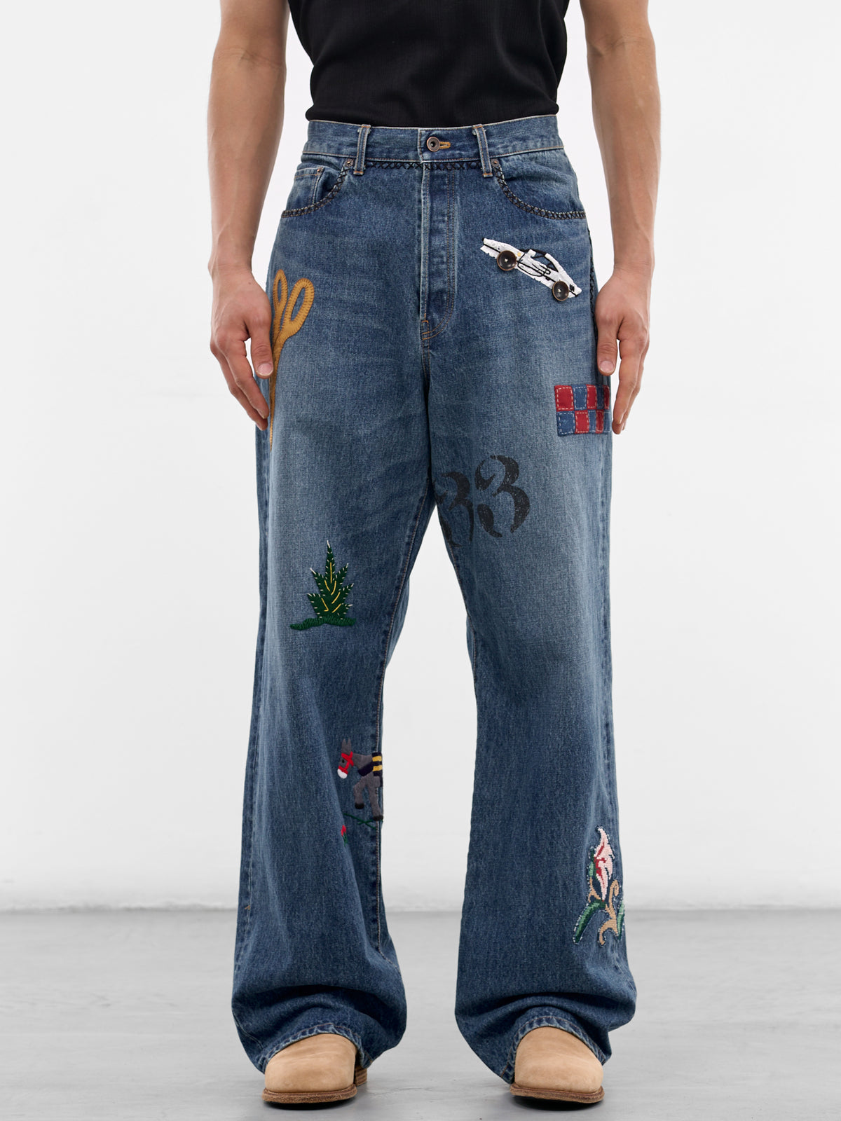 Indigo Denim Hand-Embroidered Jeans (26SS-P-10-INDIGO)