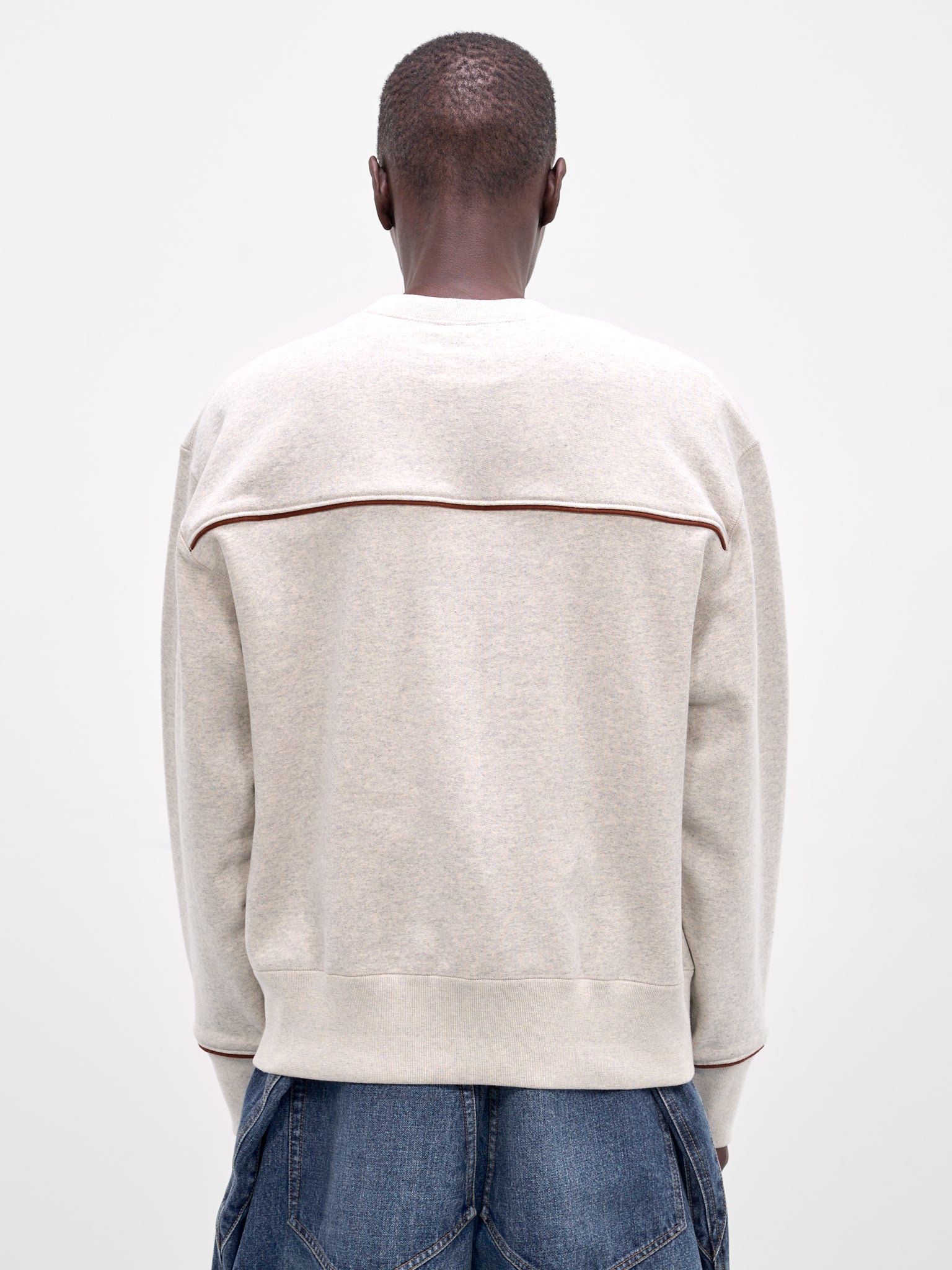 Oatmeal Leather Trim Cotton Sweatshirt (26SS-T-07-OATMEAL)
