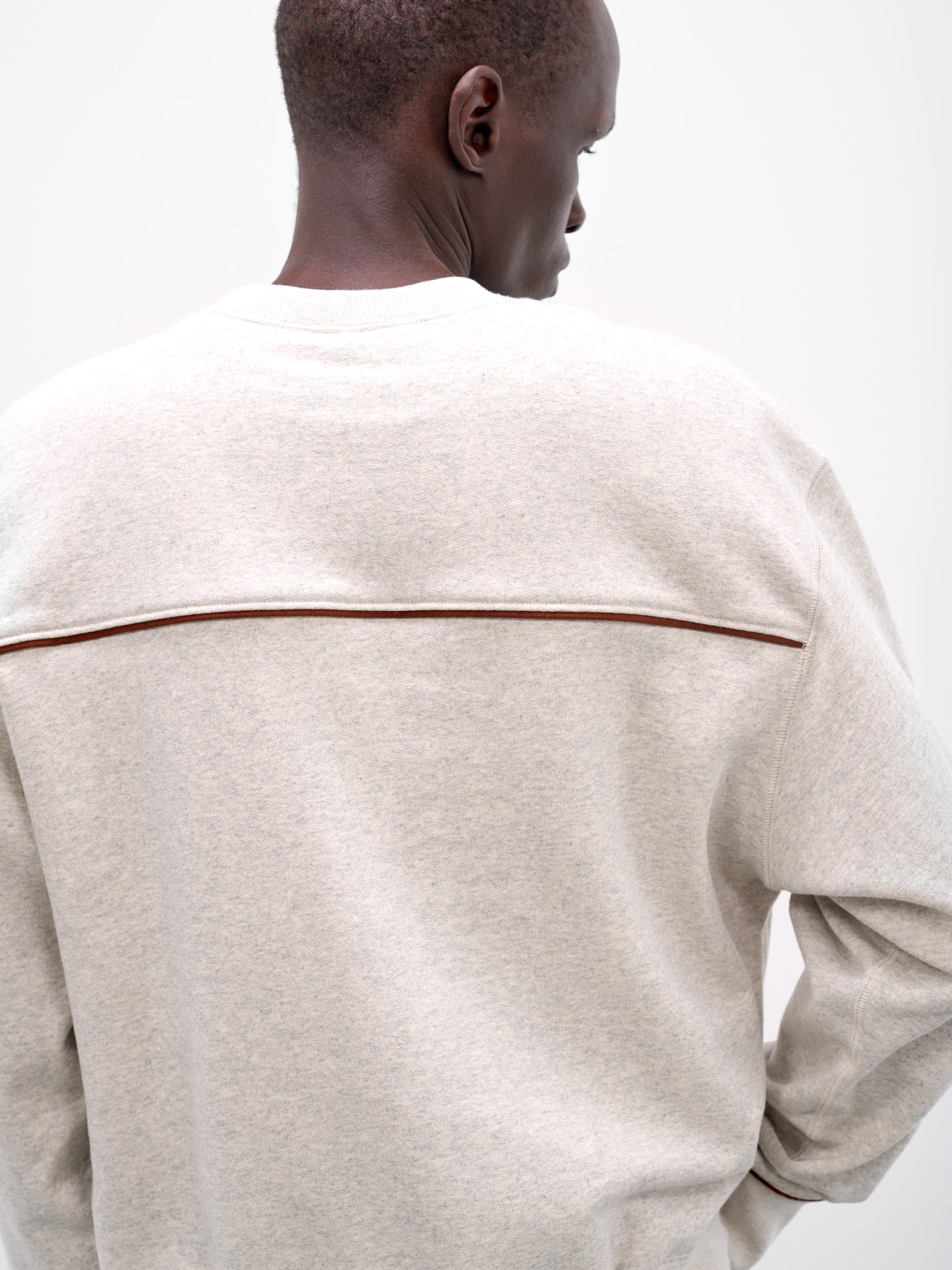 Oatmeal Leather Trim Cotton Sweatshirt (26SS-T-07-OATMEAL)