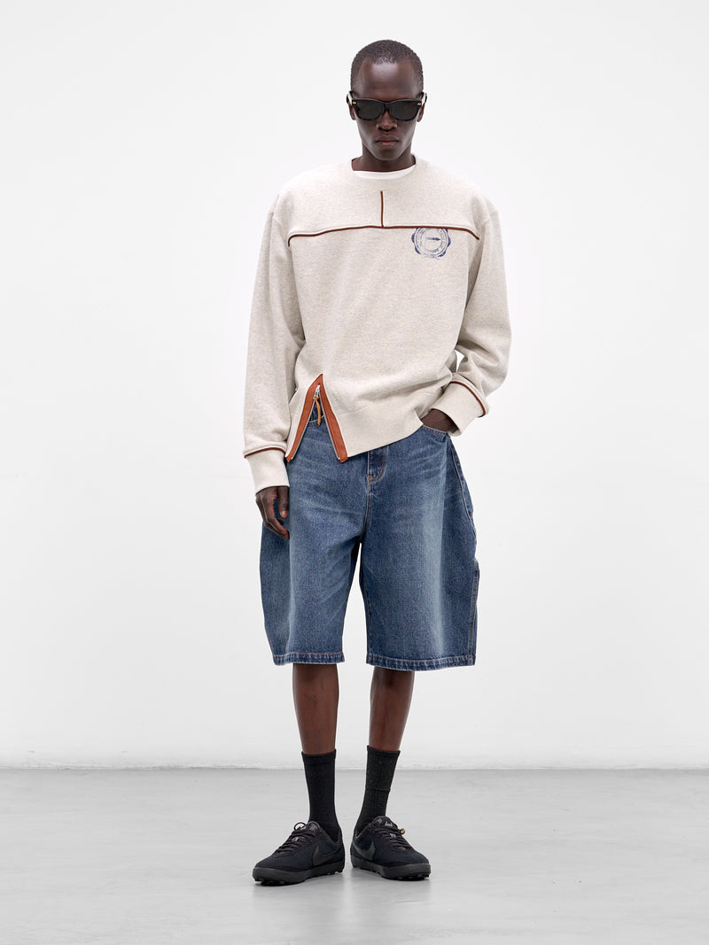 Oatmeal Leather Trim Cotton Sweatshirt (26SS-T-07-OATMEAL)