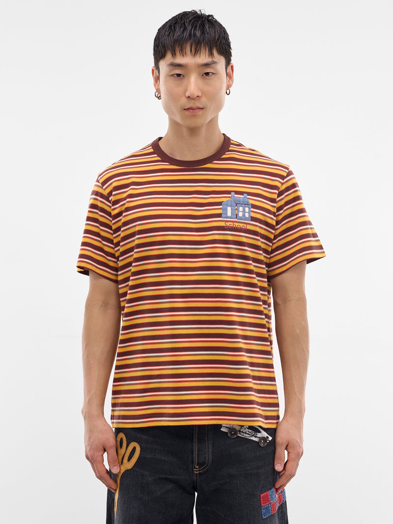 Brown Hand-Embroidered Striped Tee (26SS-T-08-BROWN)