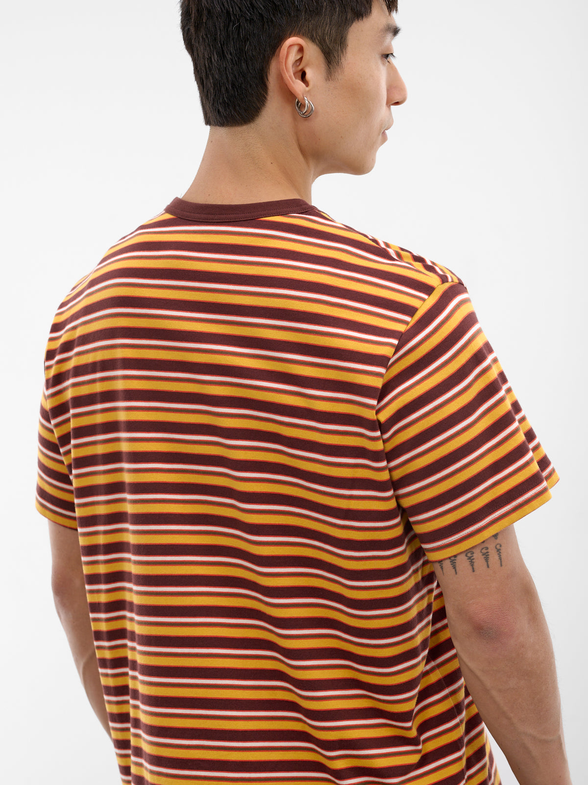 Brown Hand-Embroidered Striped Tee (26SS-T-08-BROWN)