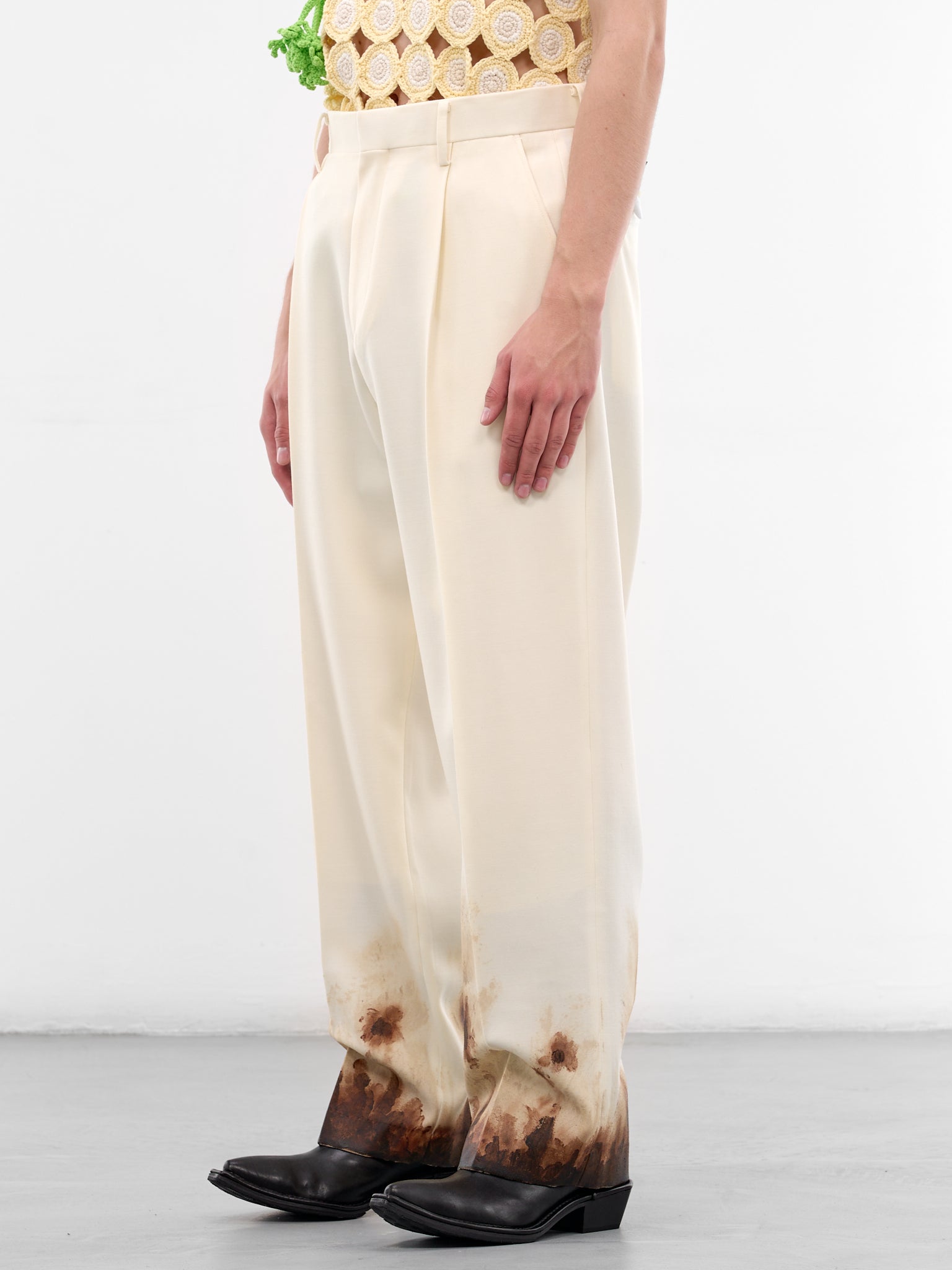 White Wool Mud Print Trousers (26SS12PT344-IVORY)
