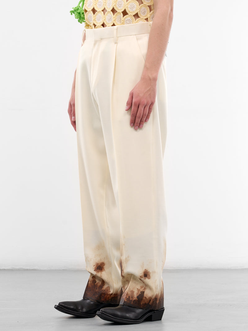 White Wool Mud Print Trousers (26SS12PT344-IVORY)