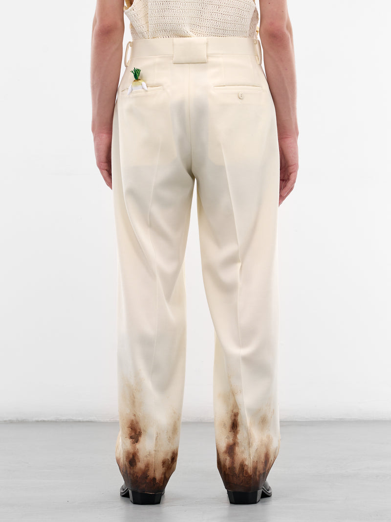 White Wool Mud Print Trousers (26SS12PT344-IVORY)