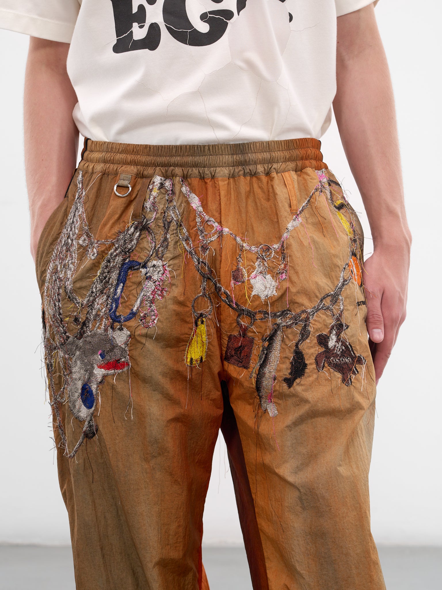 Trompe L'oeil Embroidered Track Pants (26SS22PT354-BROWN)