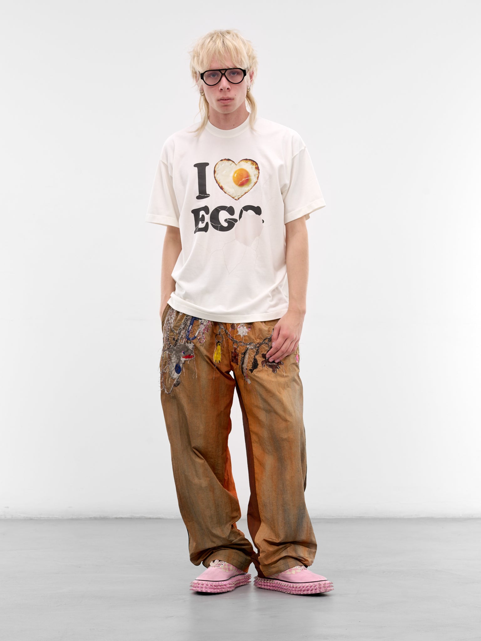 Trompe L'oeil Embroidered Track Pants (26SS22PT354-BROWN)