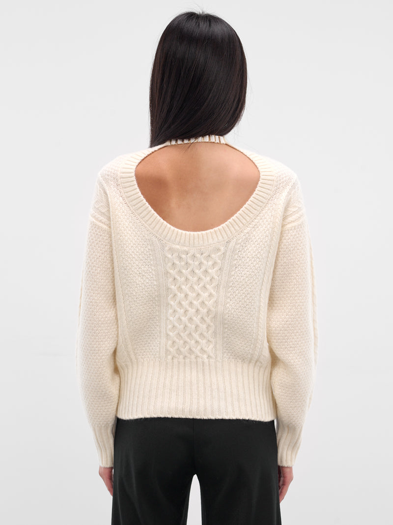 Ivory Wool Knit Cut-Out Sweater (27-IVORY)