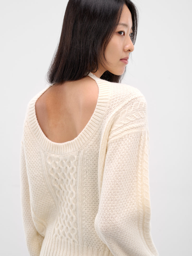 Ivory Wool Knit Cut-Out Sweater (27-IVORY)