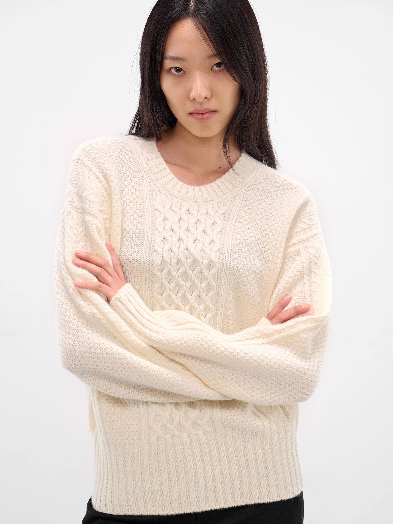 Ivory Wool Knit Cut-Out Sweater (27-IVORY)