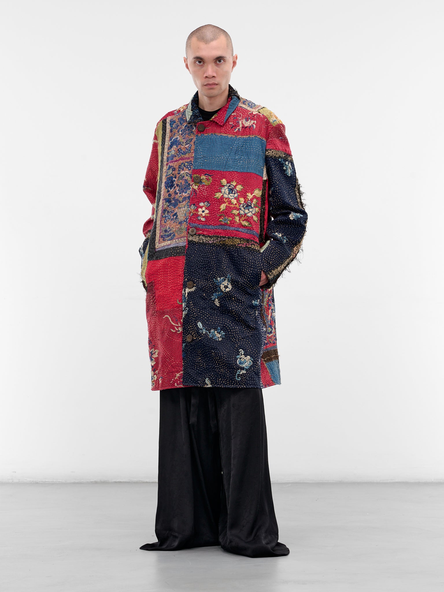 Patchwork Quilted Graphic Duster Coat (270015M-19TH-C-MULTI)