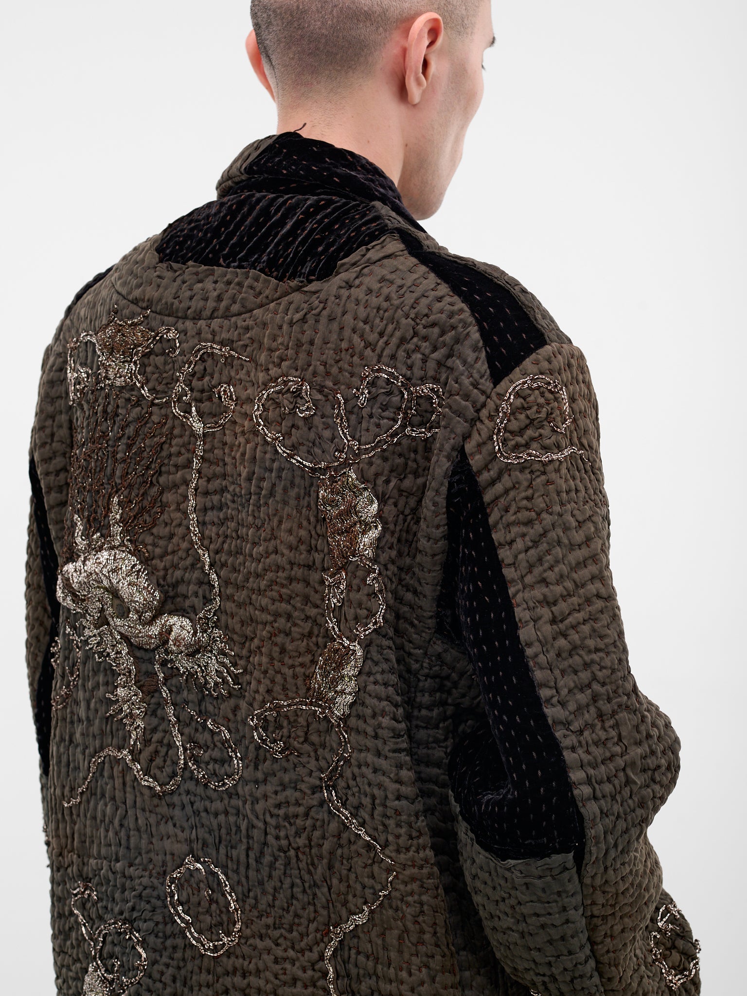 Brown Graphic Stitching Duster Coat (270143M-BROWN)