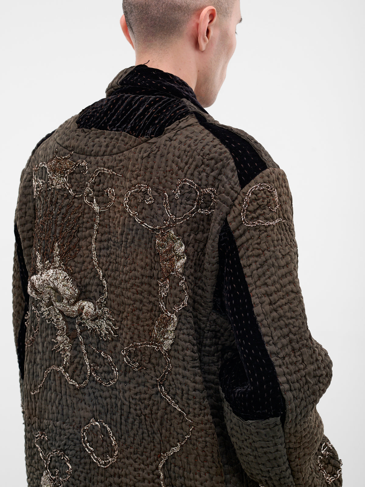 Brown Graphic Stitching Duster Coat (270143M-BROWN)