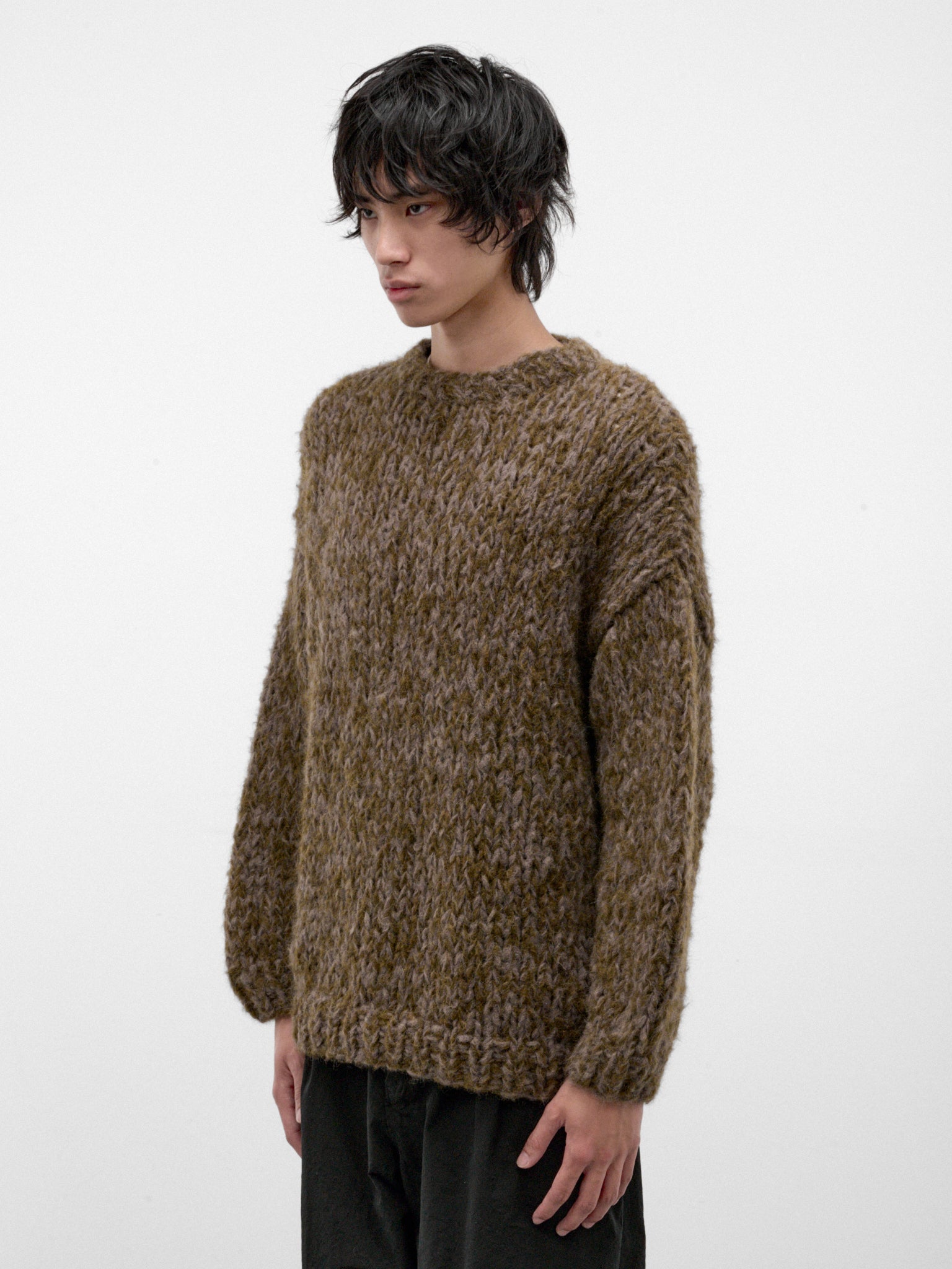 Gray Alpaca-Wool Knit Sweater (27HK060-GREY-DARK-GREEN)