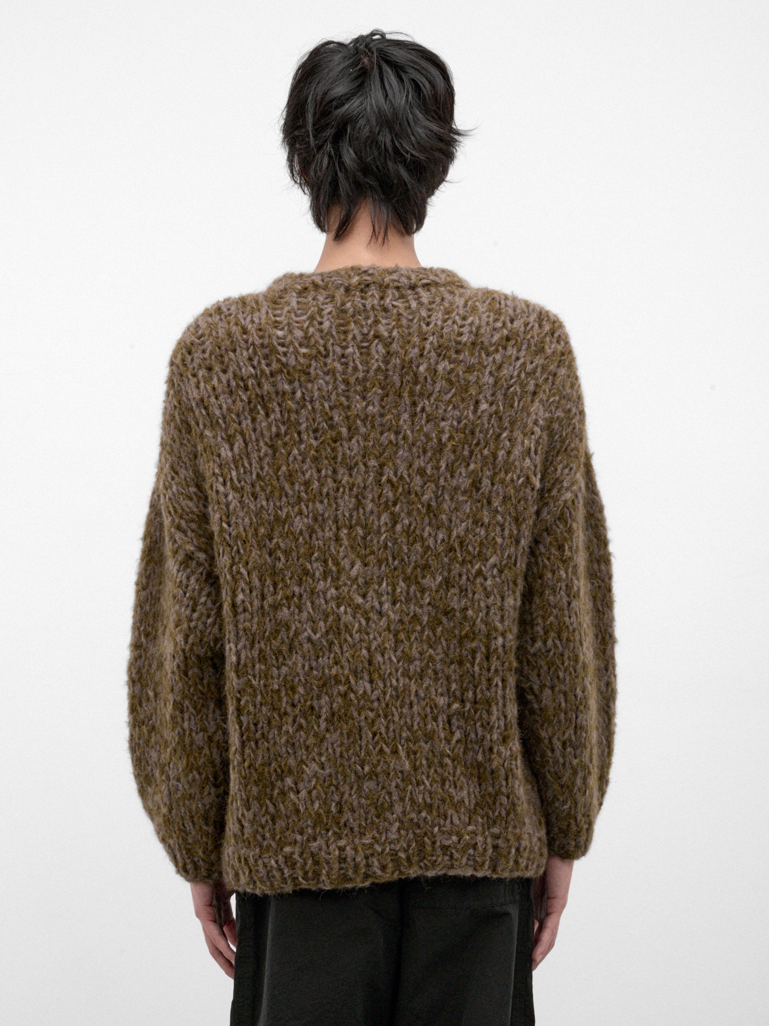 Gray Alpaca-Wool Knit Sweater (27HK060-GREY-DARK-GREEN)