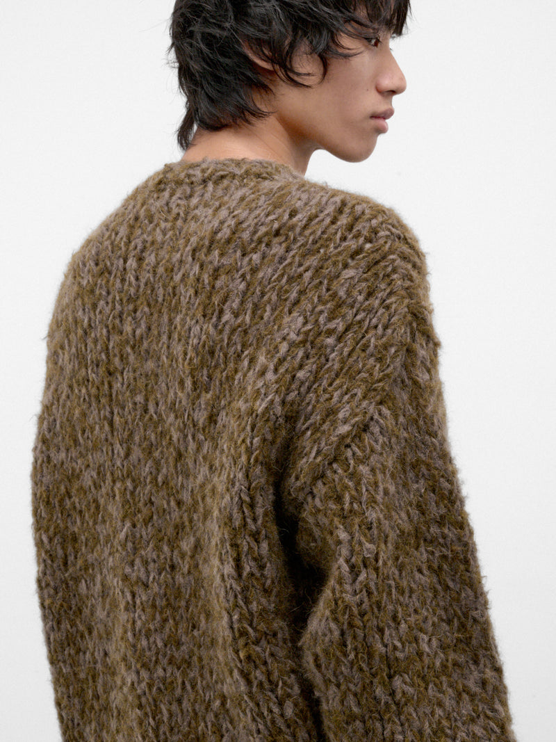 Gray Alpaca-Wool Knit Sweater (27HK060-GREY-DARK-GREEN)