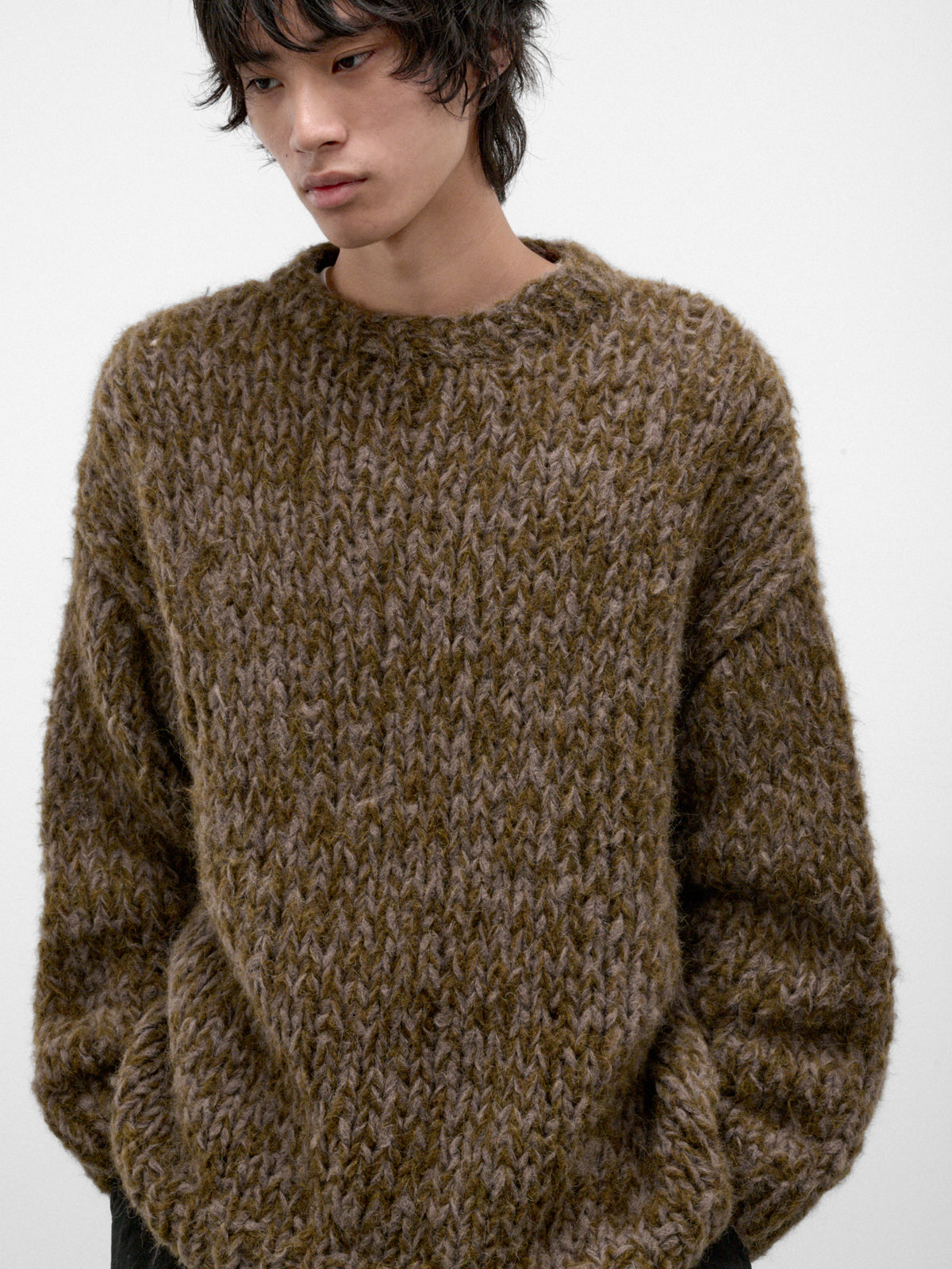 Gray Alpaca-Wool Knit Sweater (27HK060-GREY-DARK-GREEN)