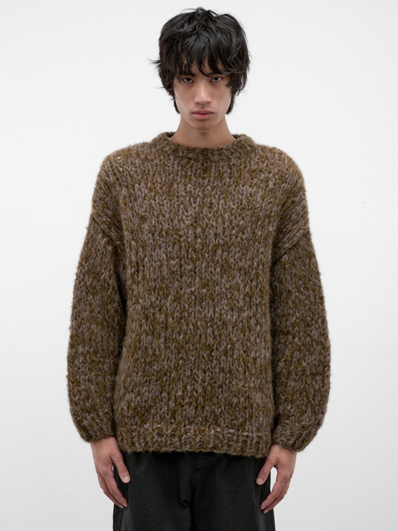 Gray Alpaca-Wool Knit Sweater (27HK060-GREY-DARK-GREEN)