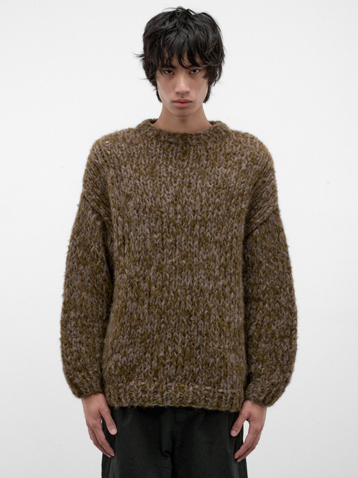 Gray Alpaca-Wool Knit Sweater (27HK060-GREY-DARK-GREEN)