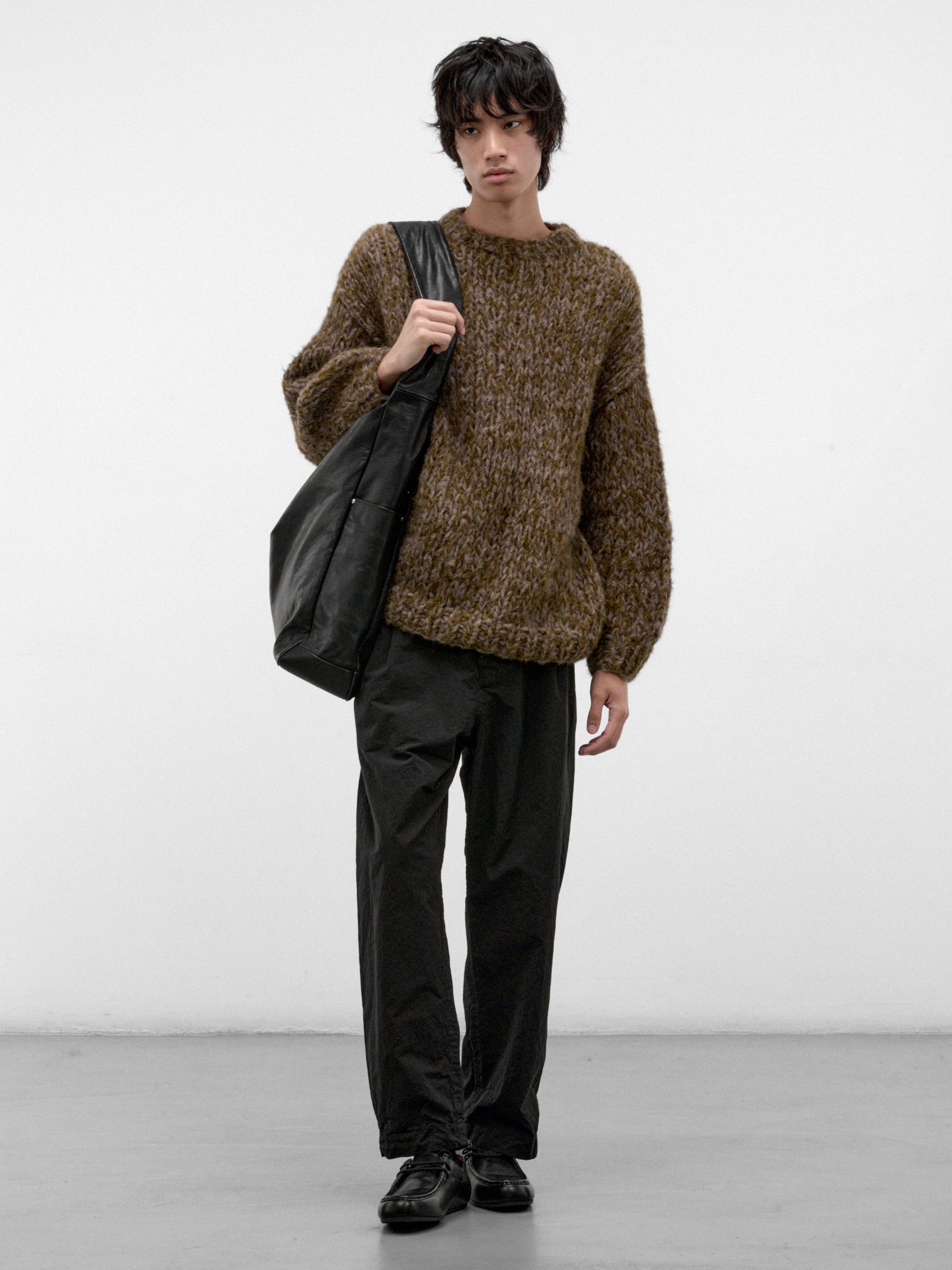 Gray Alpaca-Wool Knit Sweater (27HK060-GREY-DARK-GREEN)