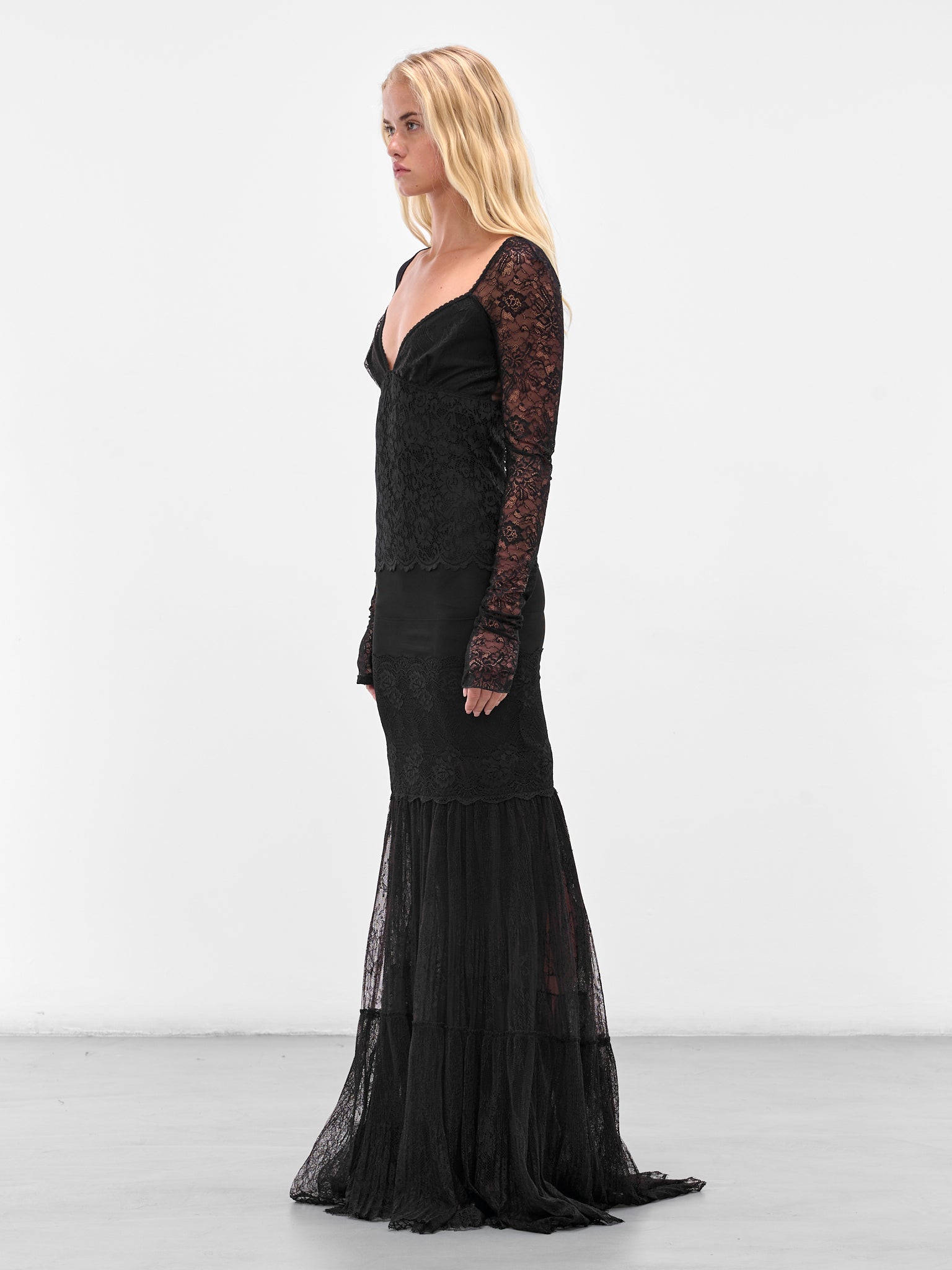 Black Lace Tulle Maxi Dress (2A689A-N0990-BLACK)