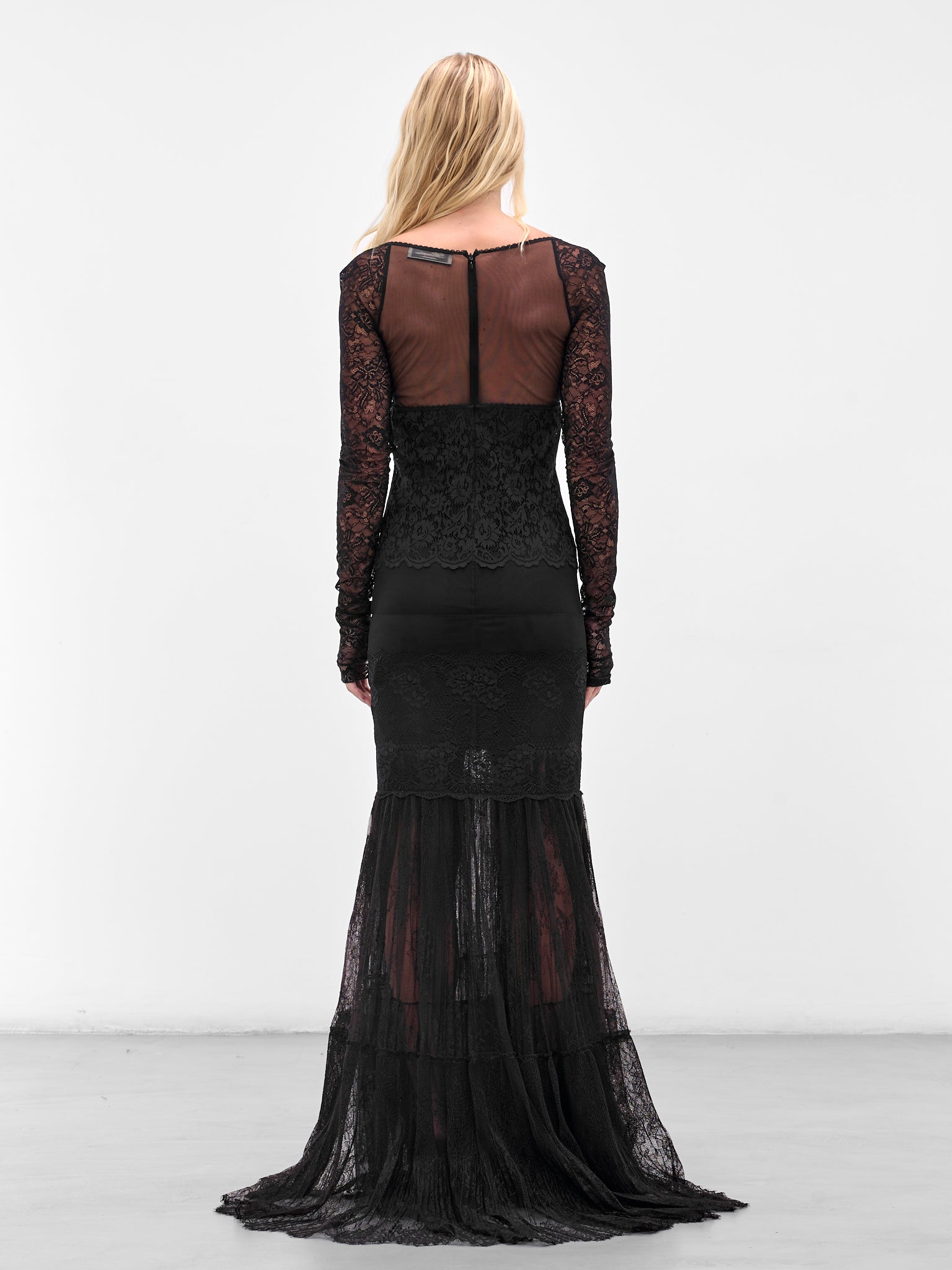 maxi dress with tulle Black Lace Tulle Maxi Dress (2A689A-N0990-BLACK)