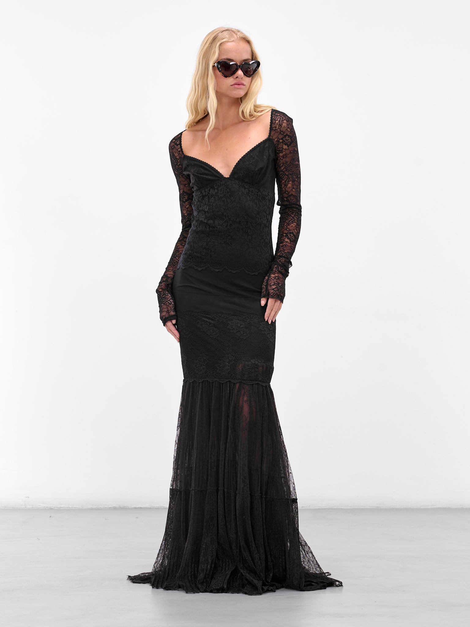 Black Lace Tulle Maxi Dress (2A689A-N0990-BLACK) Black Lace Tulle Maxi Dress (2A689A-N0990-BLACK)