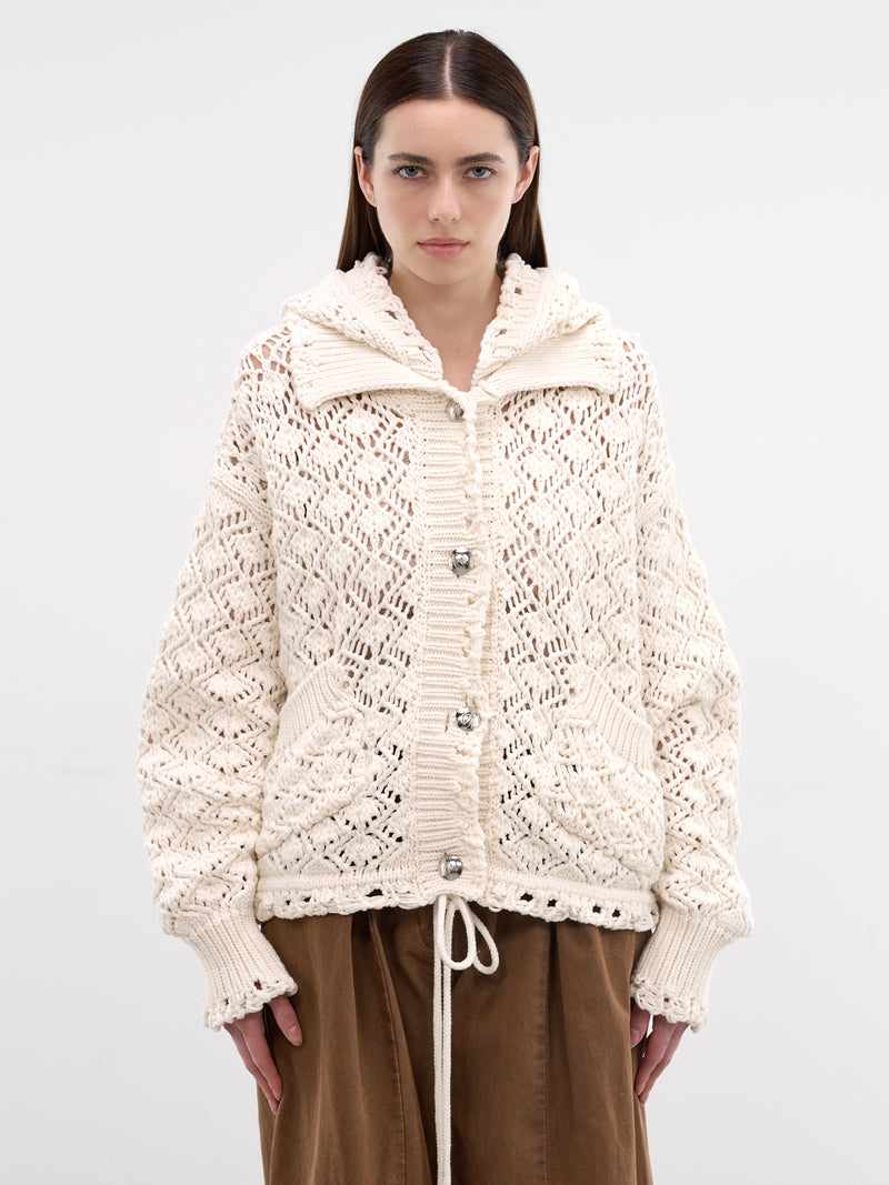 White Cotton Diamond Knit Cardigan (2B110A-N0103-NATURAL-WHITE)