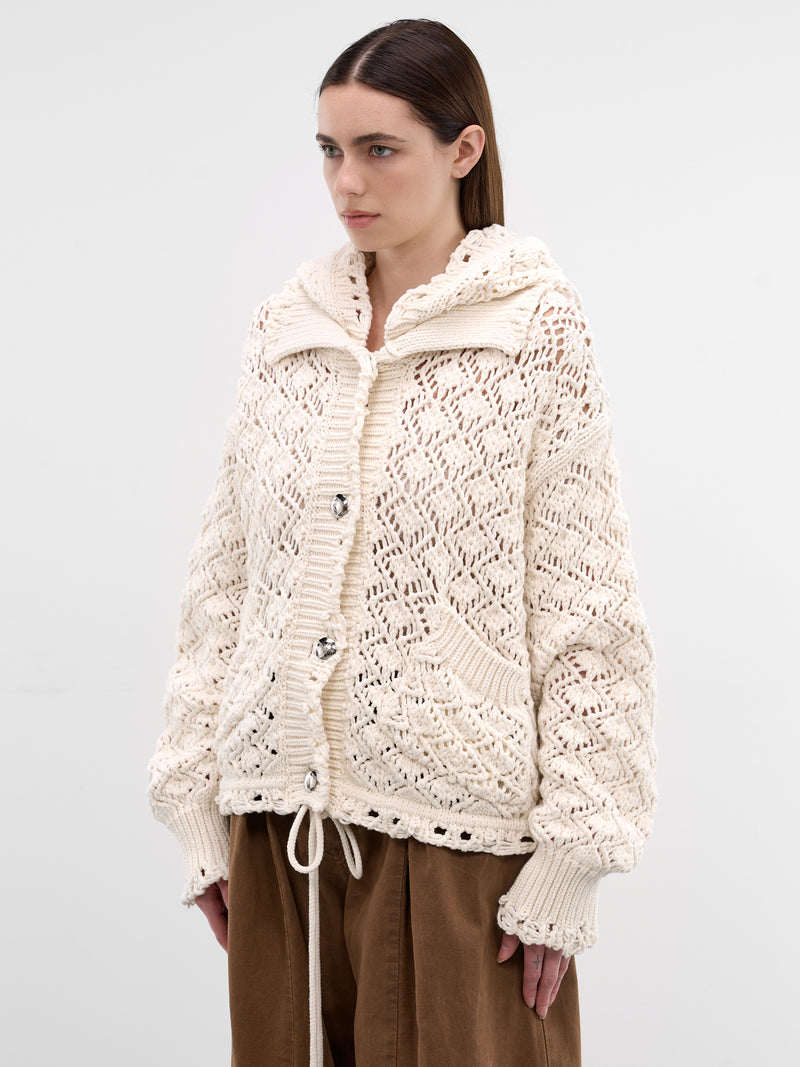 White Cotton Diamond Knit Cardigan (2B110A-N0103-NATURAL-WHITE)